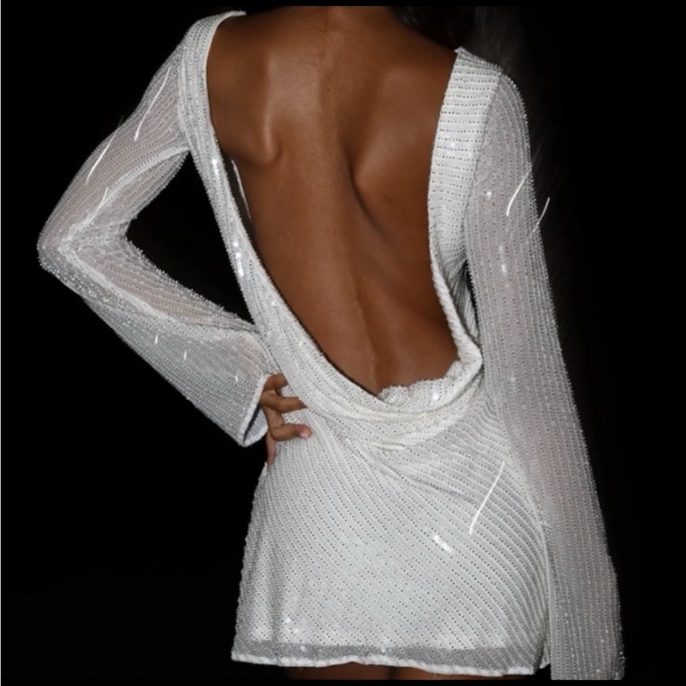 Meshki Sparkling White Open Back Dress